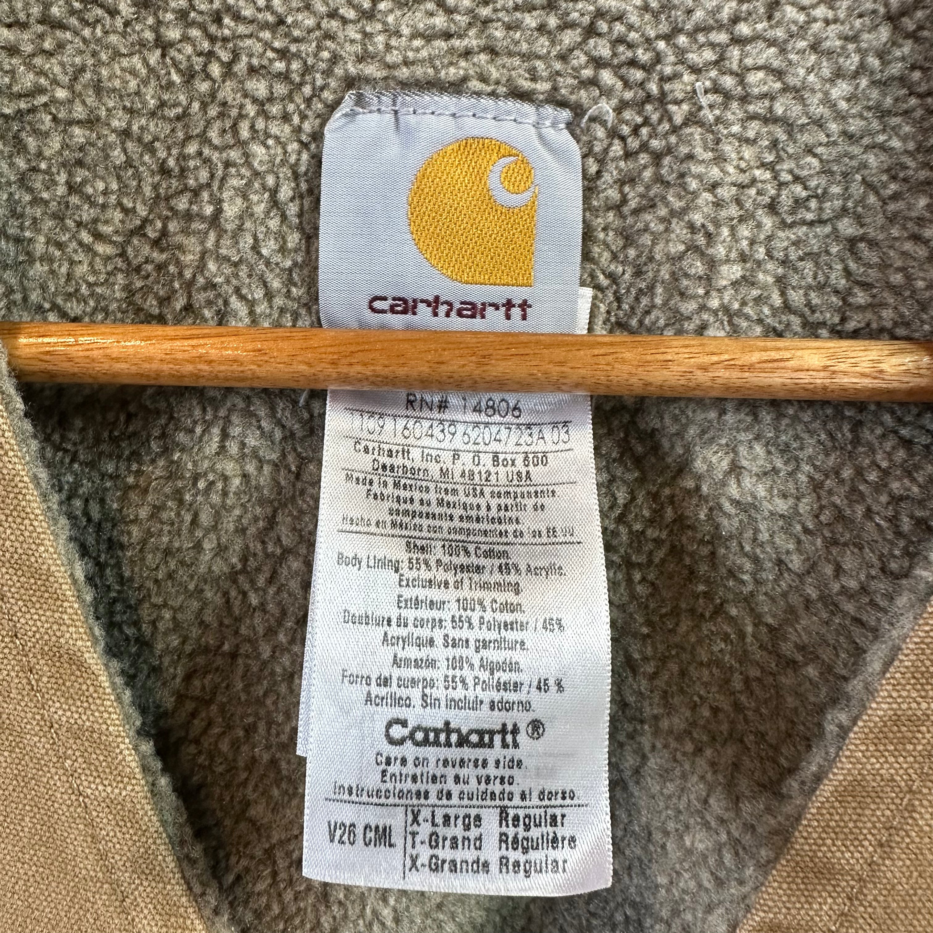 Carhartt Vest Mens XL Tan Canvas Sherpa Lined Workwear Barn Chore