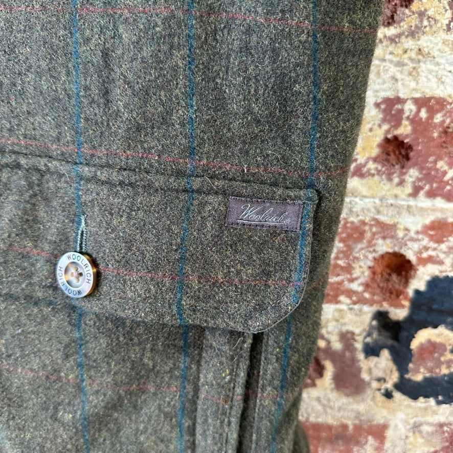 Woolrich Vest Mens Medium Wool Green Plaid Sherpa Lined Zipper Outdoor