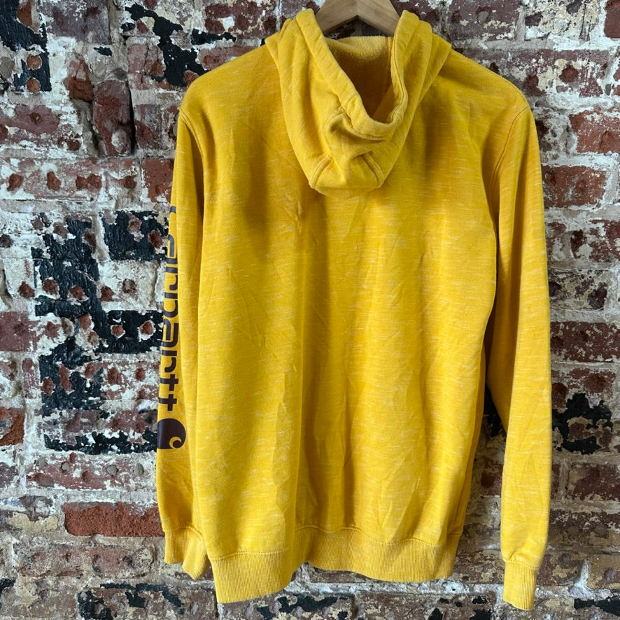 Carhartt Men's Small Sleeve Logo Hoodie Loose Fit Workwear Yellow K288