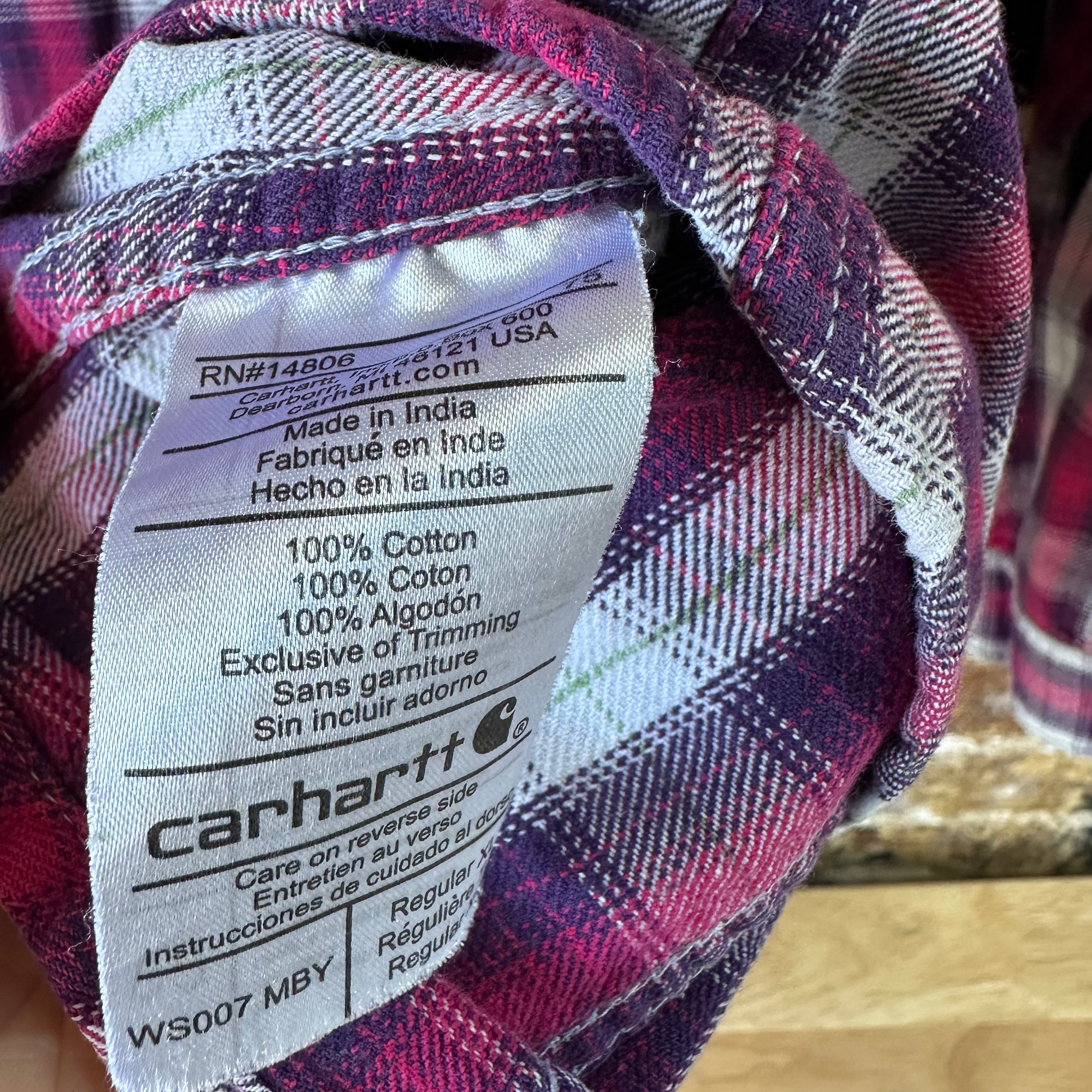 Carhartt Womens XL Button Up Flannel Shirt Pink Purple Plaid long sleeve