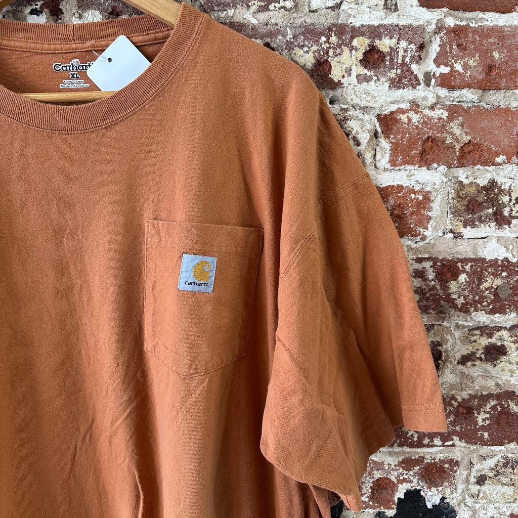 Carhartt T-Shirt Mens XL Short Sleeve Logo Work K87 LSE Pocket T-Shirt Orange