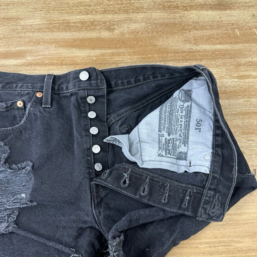 Levi's Cut Off Denim Black Jean Shorts Womens 32 Distressed - 33x2"