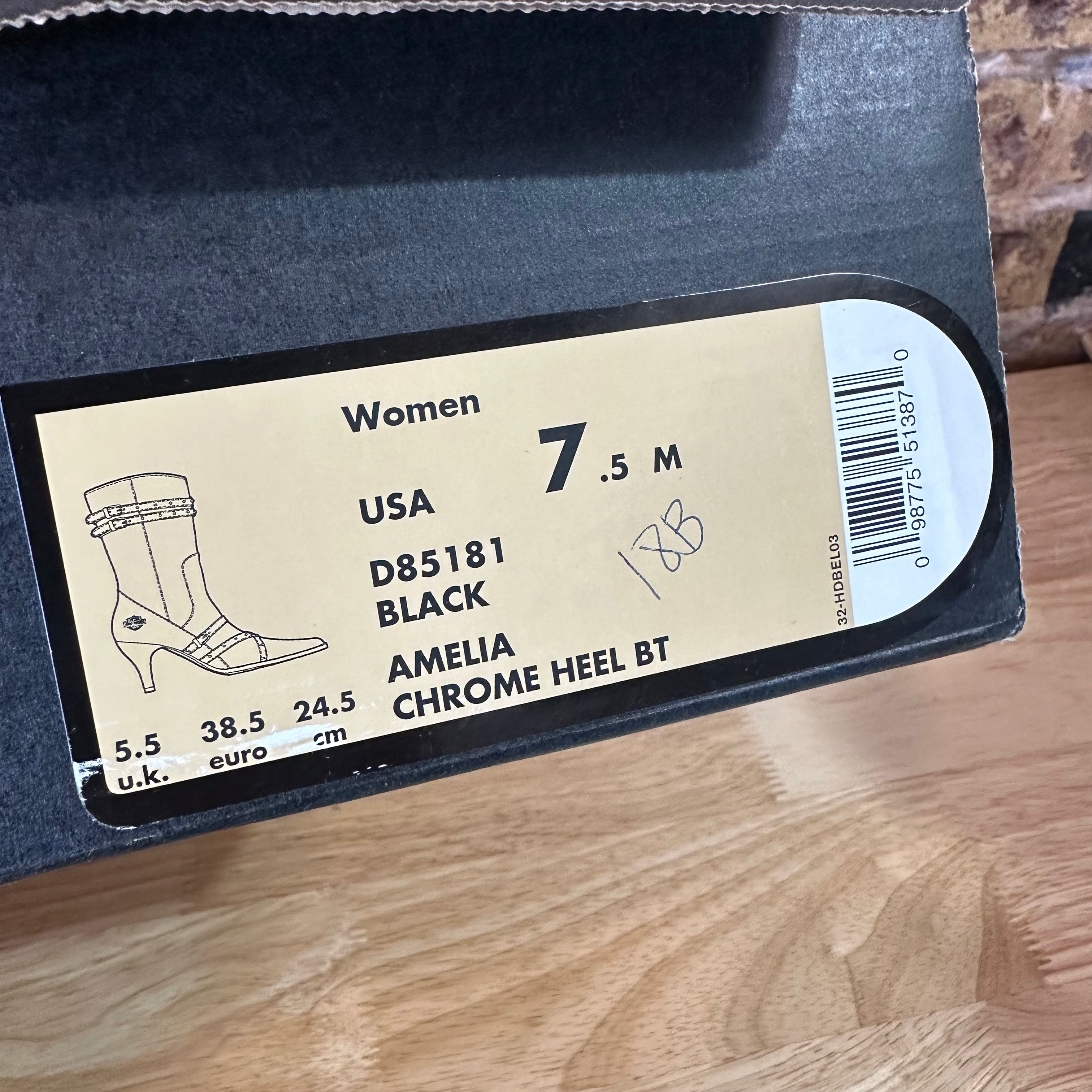 Harley-Davidson Women's 7.5 Black Stiletto Heel Zipper Biker Boots Amelia Chrome