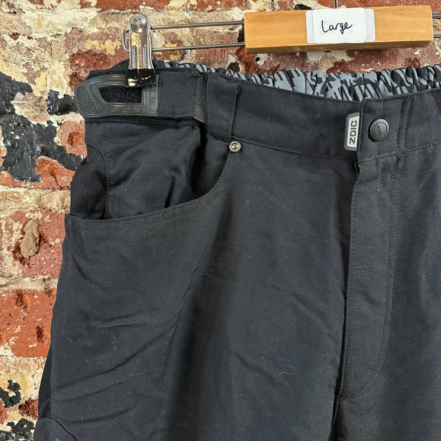 Zoic Ether Shorts Mens Large Black Cycling Bike Riding Cargo MTB Nylon Stretch