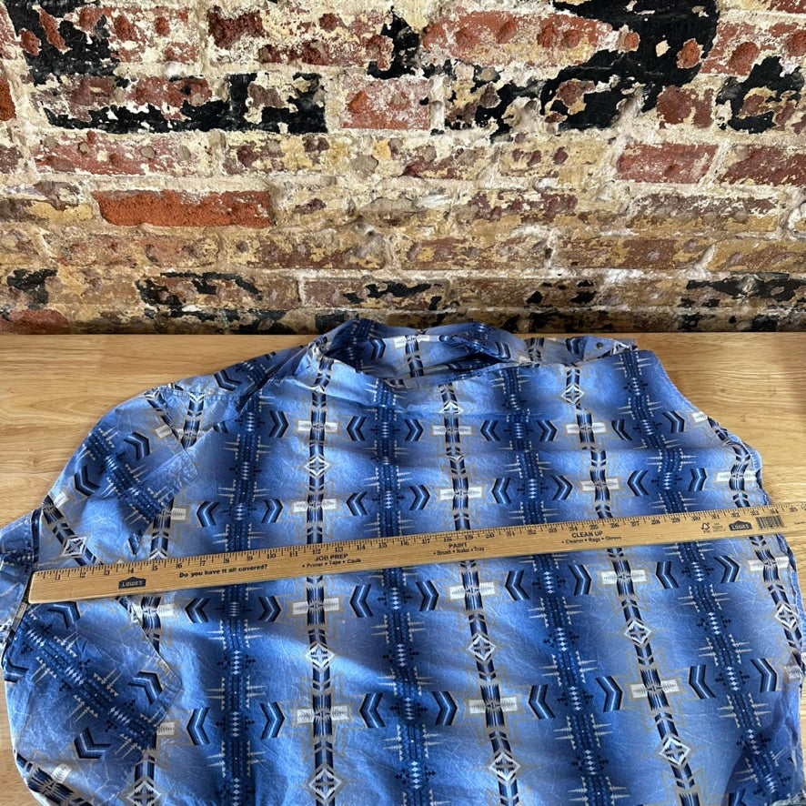 Rock N Roll Shirt Mens XL Long Sleeve Western Aztec Pearl Snap Southwestern Blue