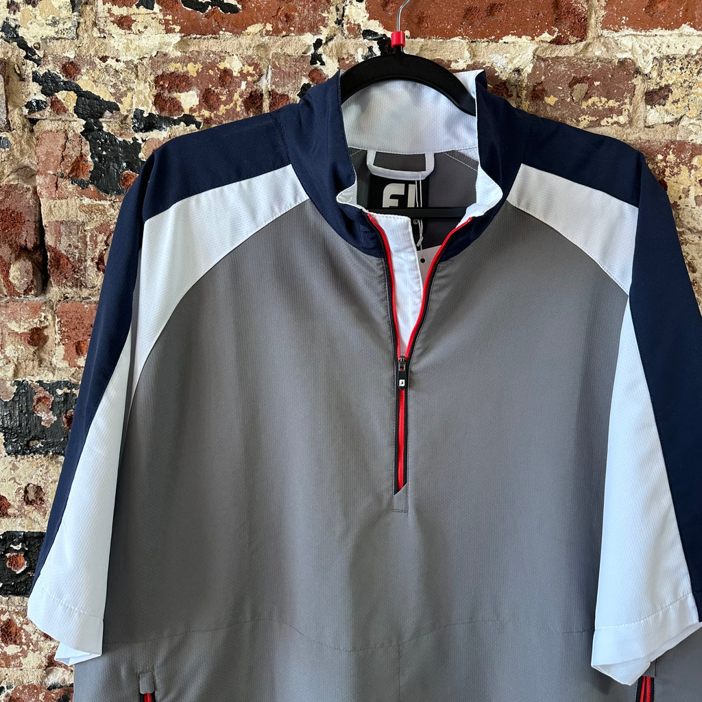 FootJoy Golf Jacket Mens Large Gray Short Sleeve 1/4 Zip Colorblock Windbreaker