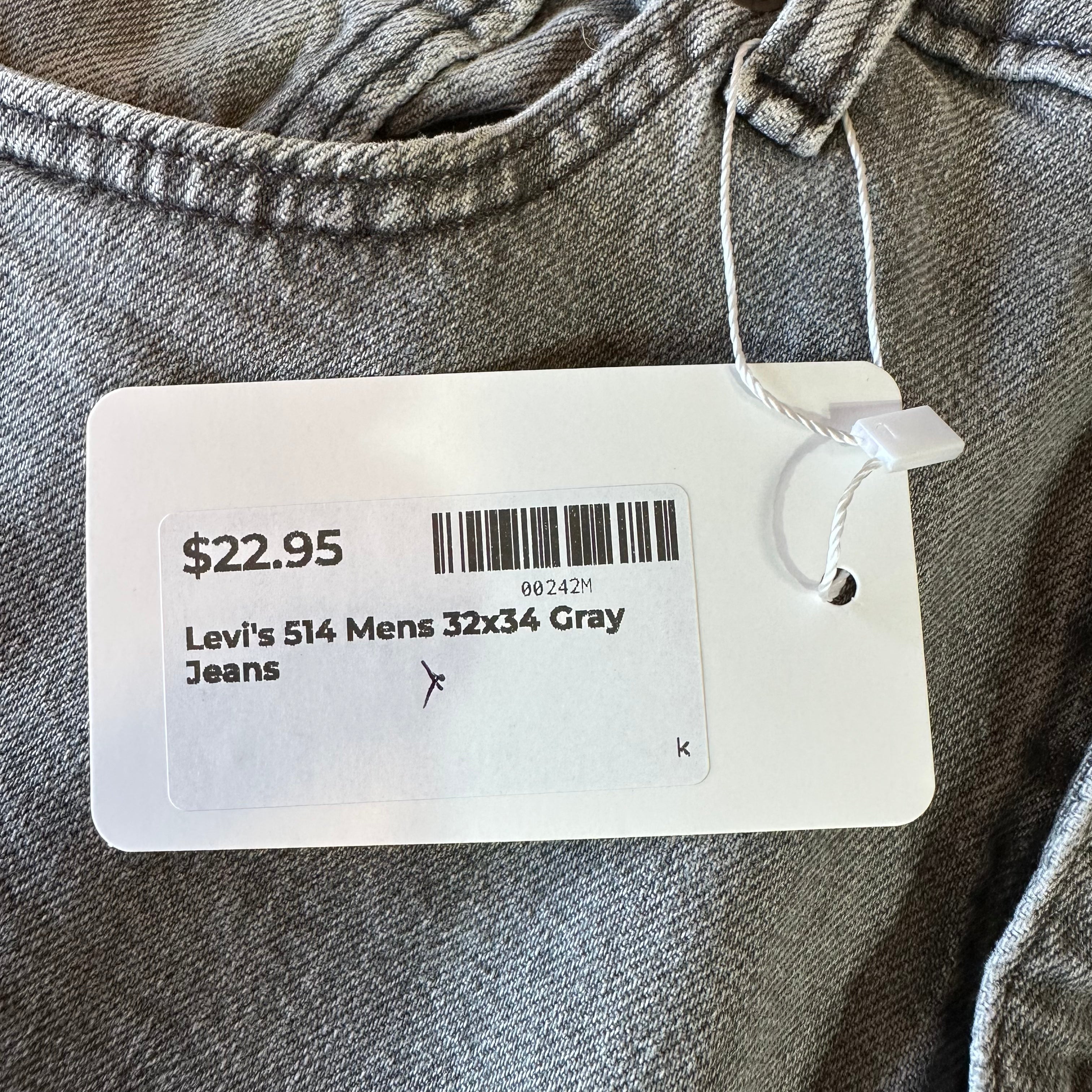 Levi's 514 Slim Straight Gray Jeans Mens 32x34