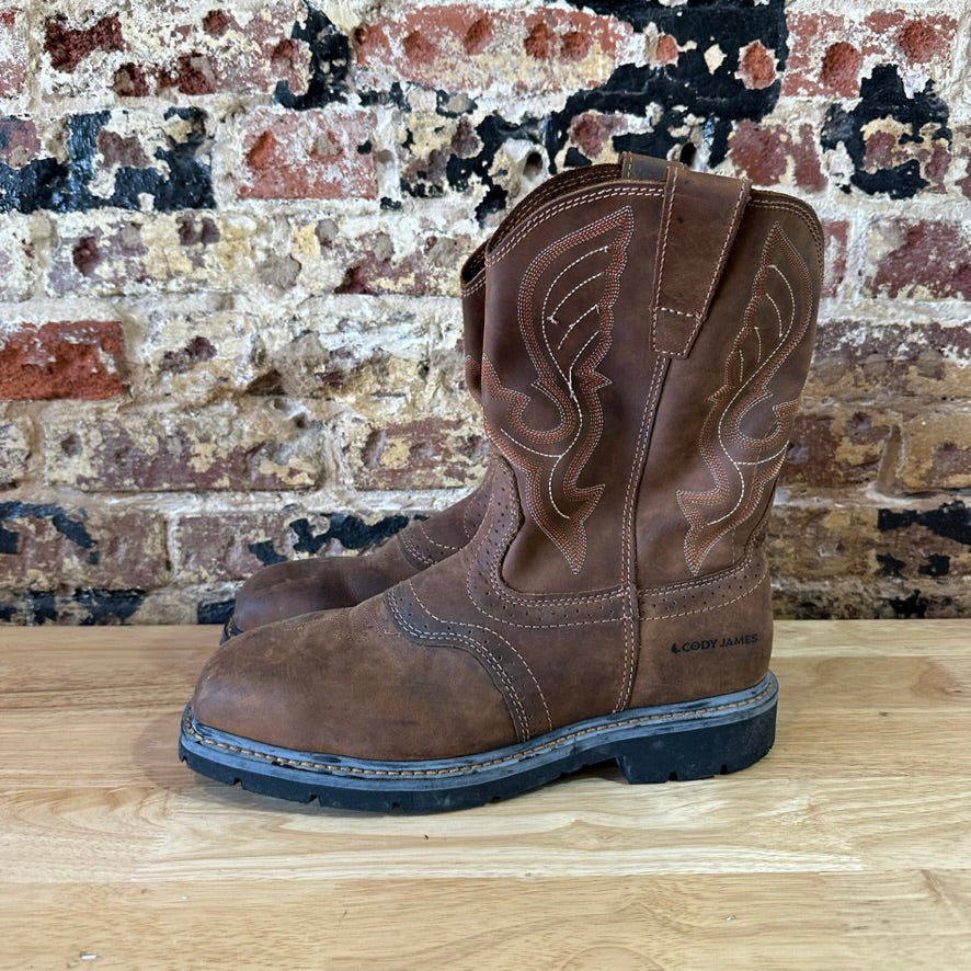 Cody James Brown Leather Western Cowboy Square Toe Mens Boots 10.5 EE Safety Toe