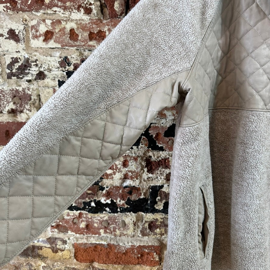 Abercrombie Fitch Women’s Asymmetrical Snap Fleece Tan Beige Large Sherpa