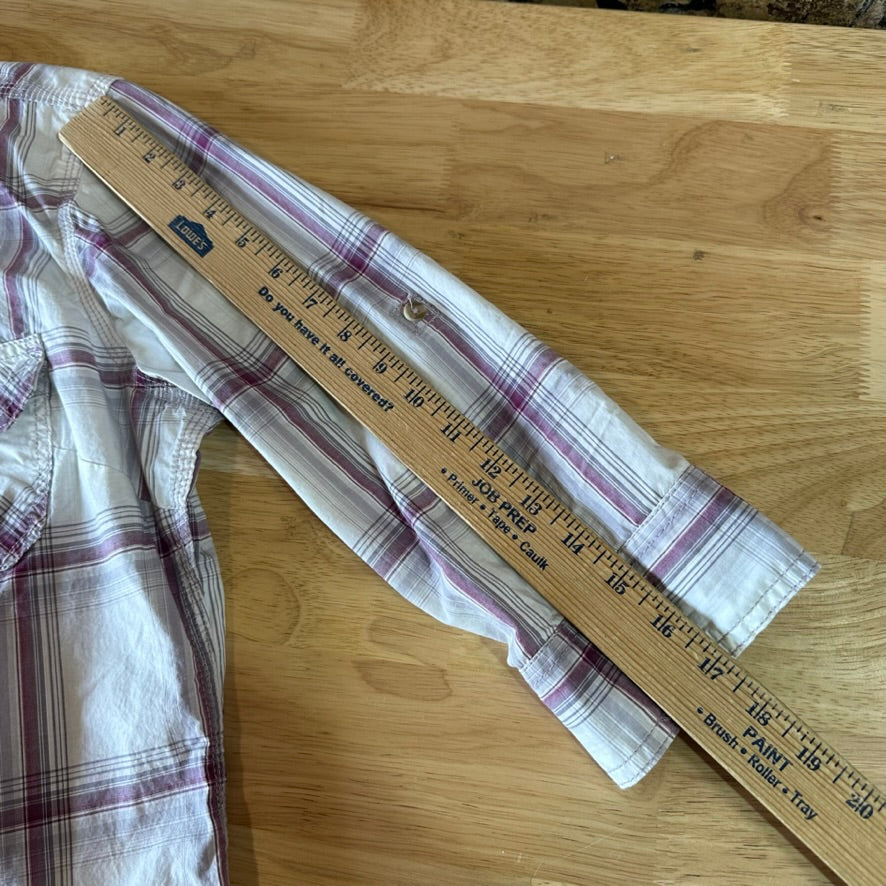 Carhartt Womens Medium Button Shirt 3/4 Sleeve Button Up Workwear White plaid