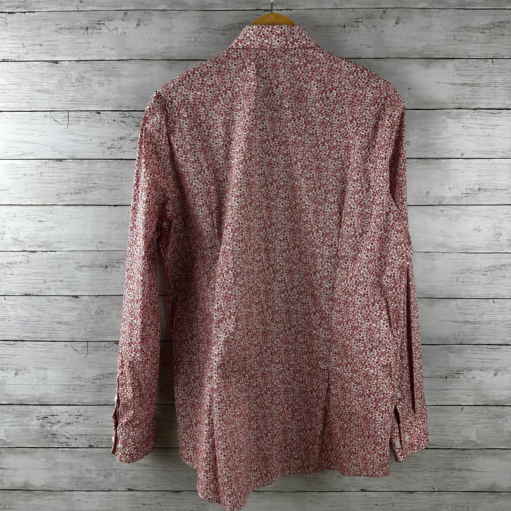 Psycho Bunny Shirt Mens 16.5 34/35 Red White Floral Stretch Slim Fit Button Up