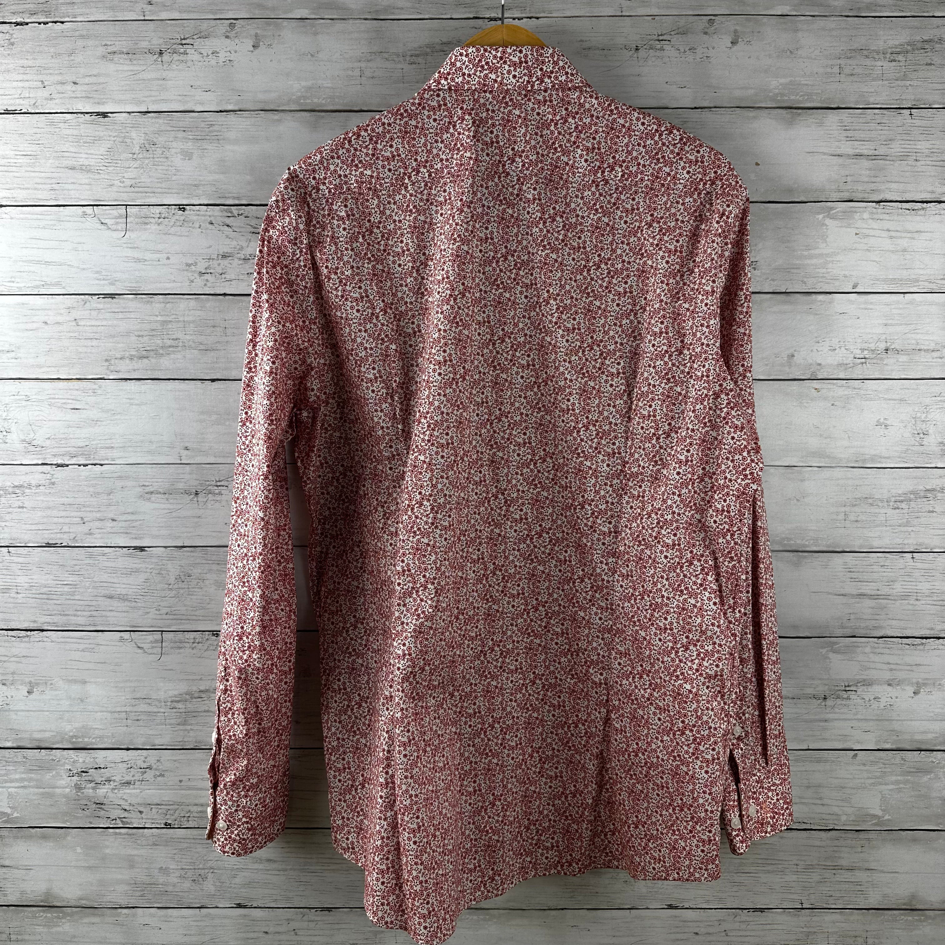 Psycho Bunny Shirt Mens 16.5 34/35 Red White Floral Stretch Slim Fit Button Up