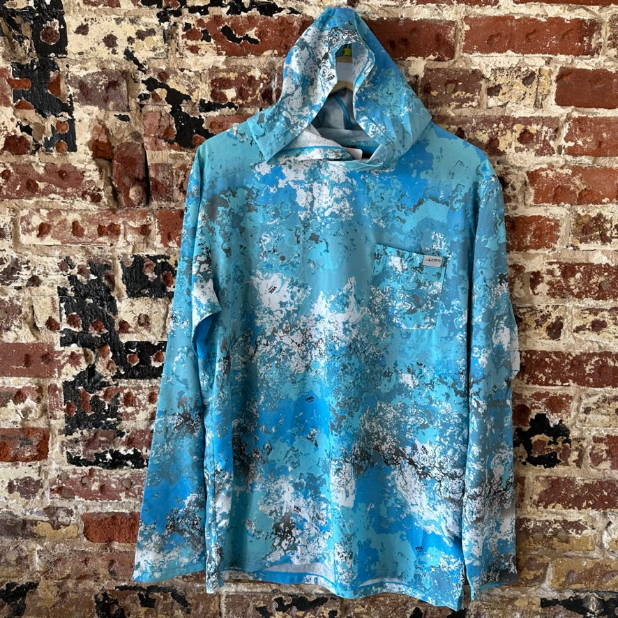 Habit Shirt Mens Medium Solar Factor Long Sleeve Hooded Sun Fishing Sailing Blue