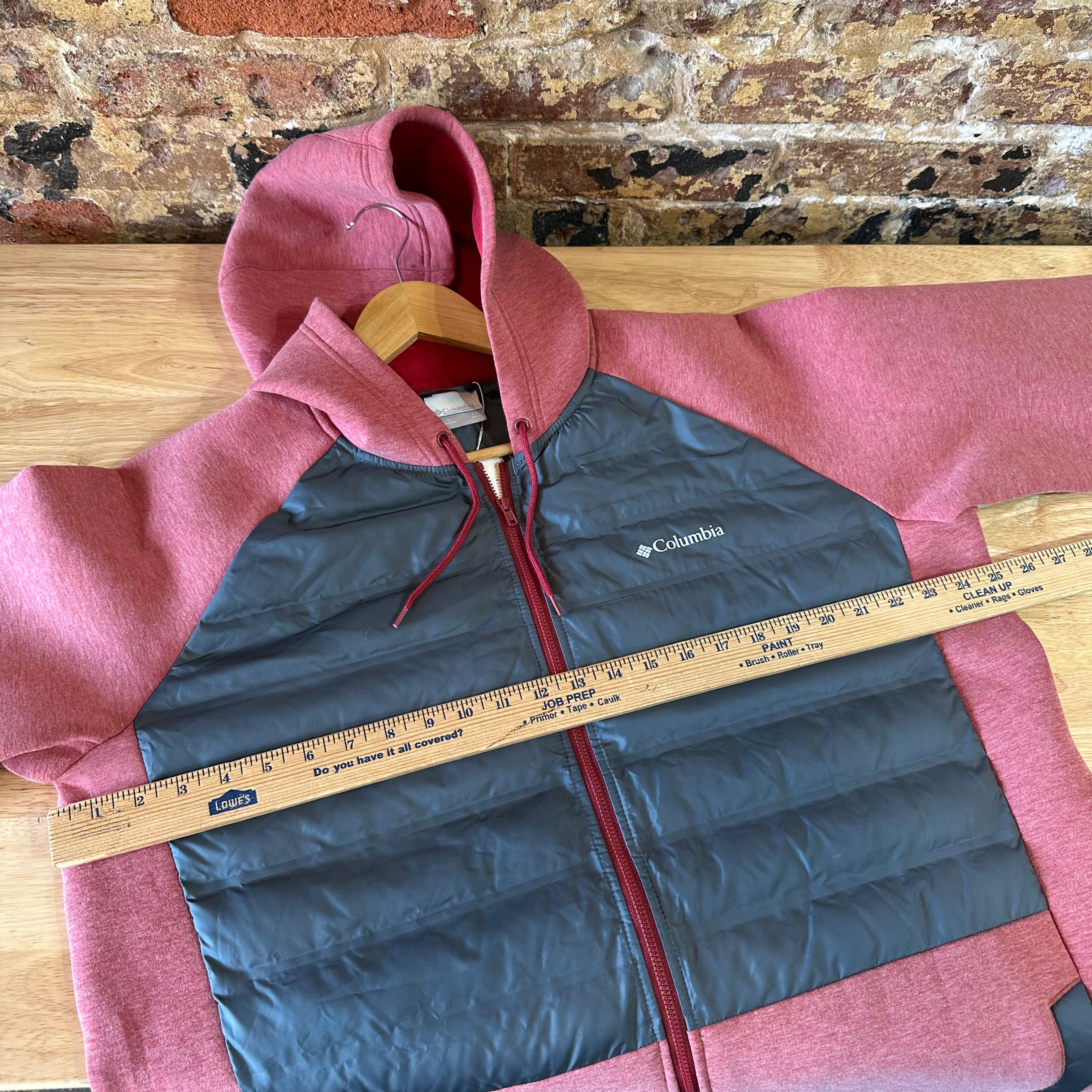 Columbia Men's Northern Comfort II Hoodie Jacket Red Gray Quilted Full Zip LT