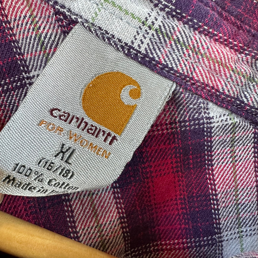 Carhartt Womens XL Button Up Flannel Shirt Pink Purple Plaid long sleeve