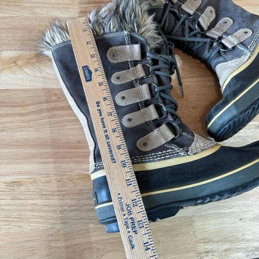 Sorel Joan Of Arctic Faux Fur Trimmed Leather Lace Up Boots Size 9 Gray