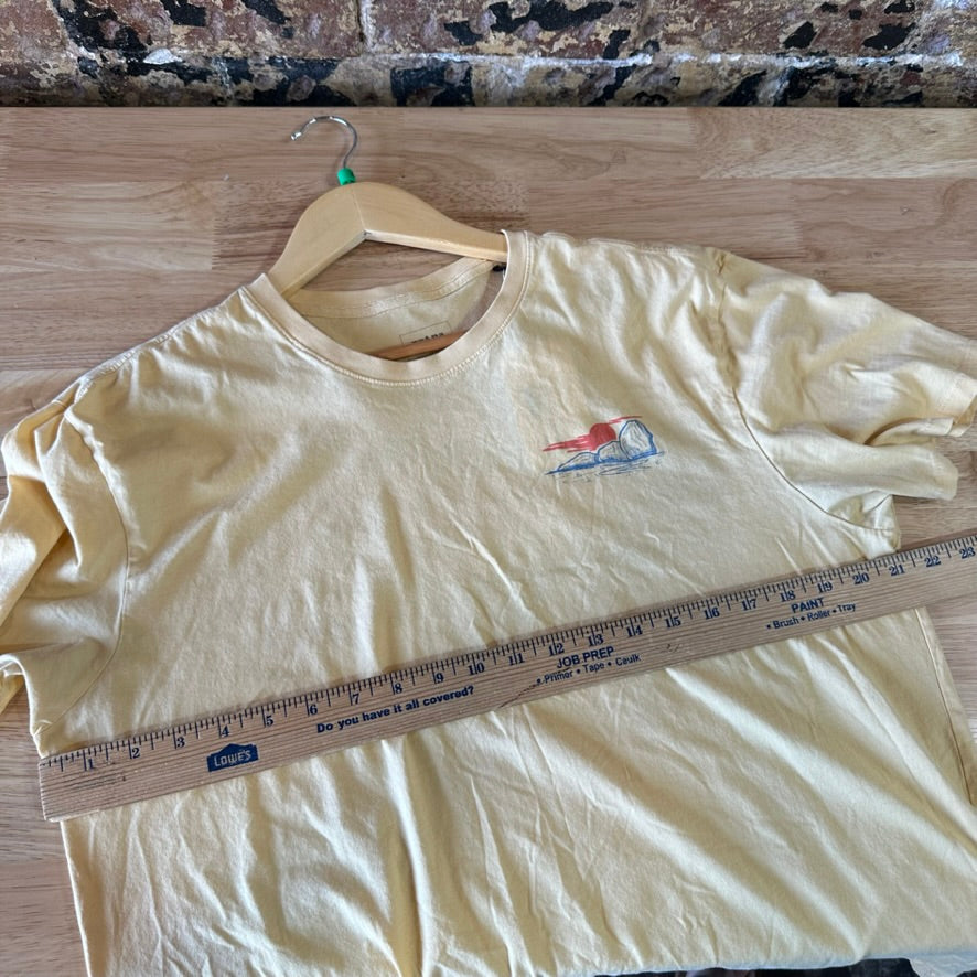 prAna Mens T-Shirt Size XL Yellow Short Sleeve Sunset Sessions So California