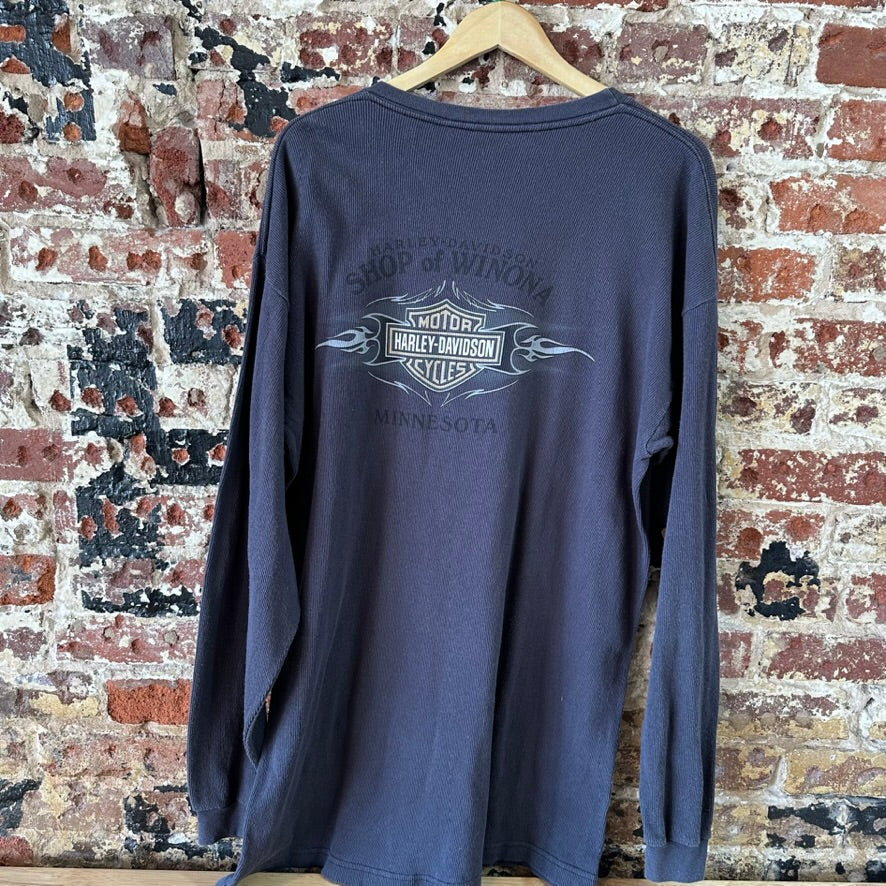 VTG Harley Davidson Thermal T-Shirt Mens XL Gray Lone Sleeve Minnesota USA TN