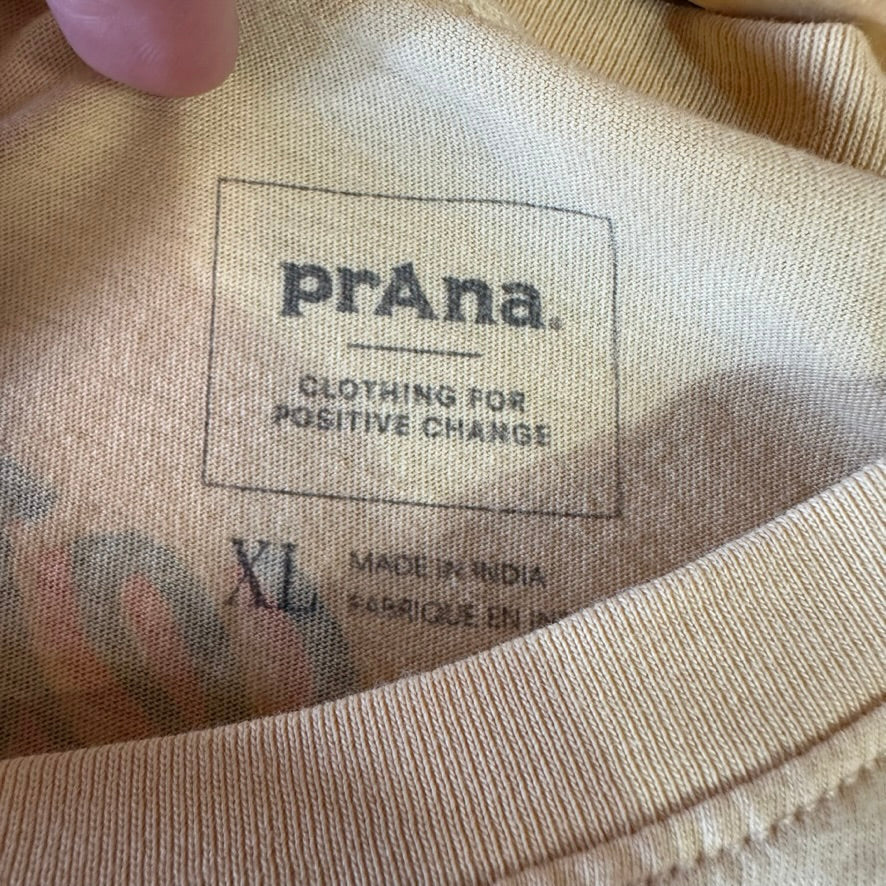 prAna Mens T-Shirt Size XL Yellow Short Sleeve Sunset Sessions So California