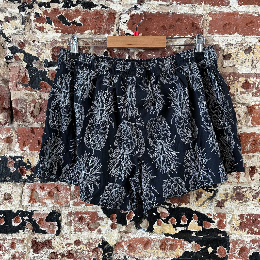 Lauren James Swim Shorts Womens Large Black Pull On Casual Pineapple Drawstring