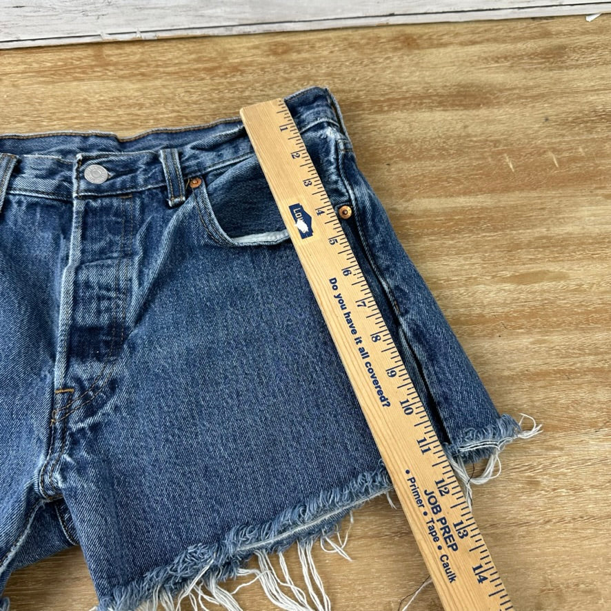 Levi's Cut Off Denim Blue Jean Shorts Womens 32 Distressed - 30x4.5"
