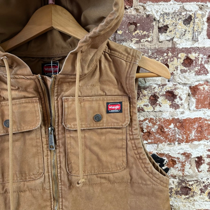 Wrangler Mens Small Hooded Brown Vest