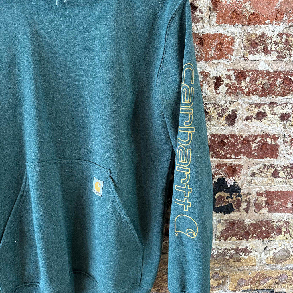 Carhartt Men's Small Sleeve Logo Hoodie Loose Fit Workwear Green K288