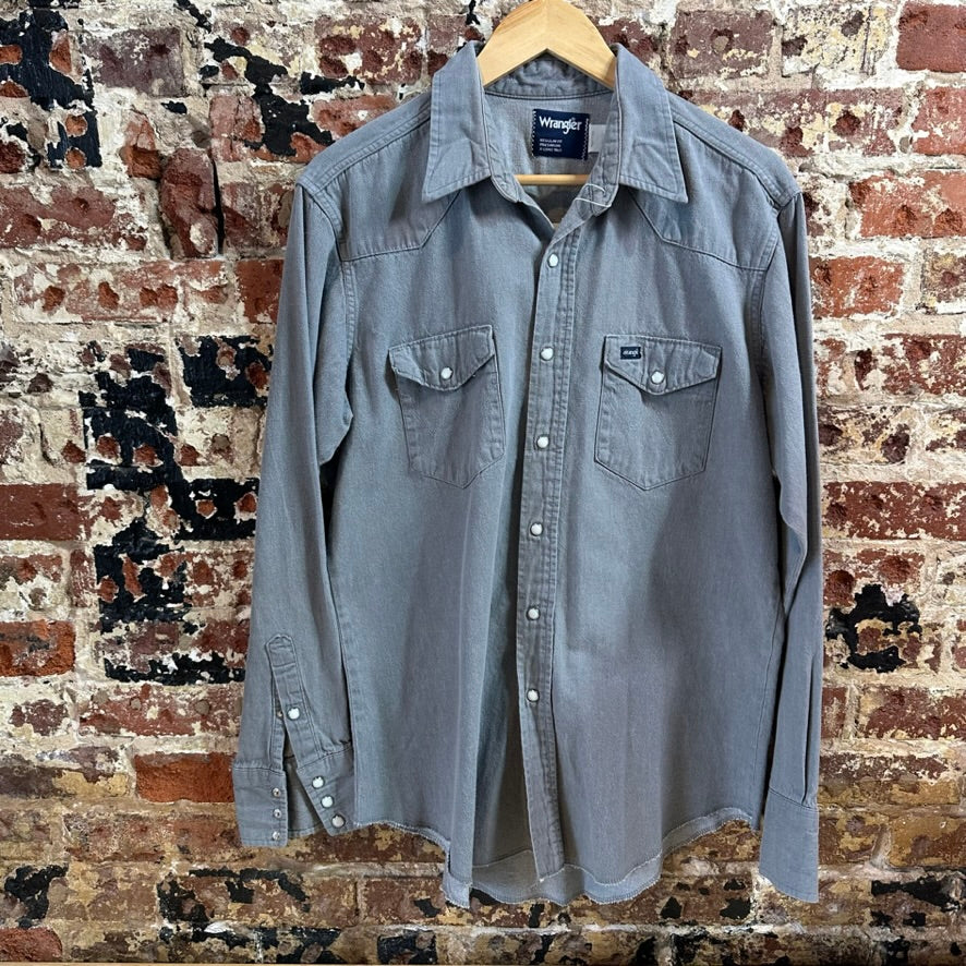 Wrangler Mens 17-35 Gray L/S Button Up