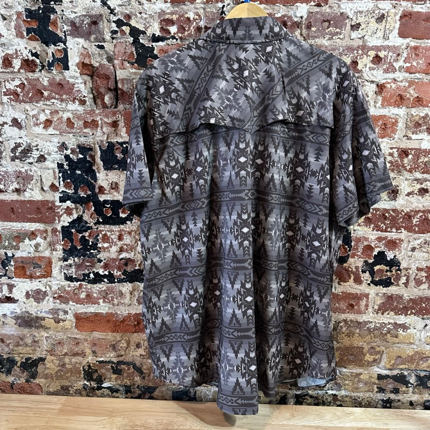 Rock & Roll Aztec Western Shirt Short Sleeve Snap Button Mens 2XL Brown