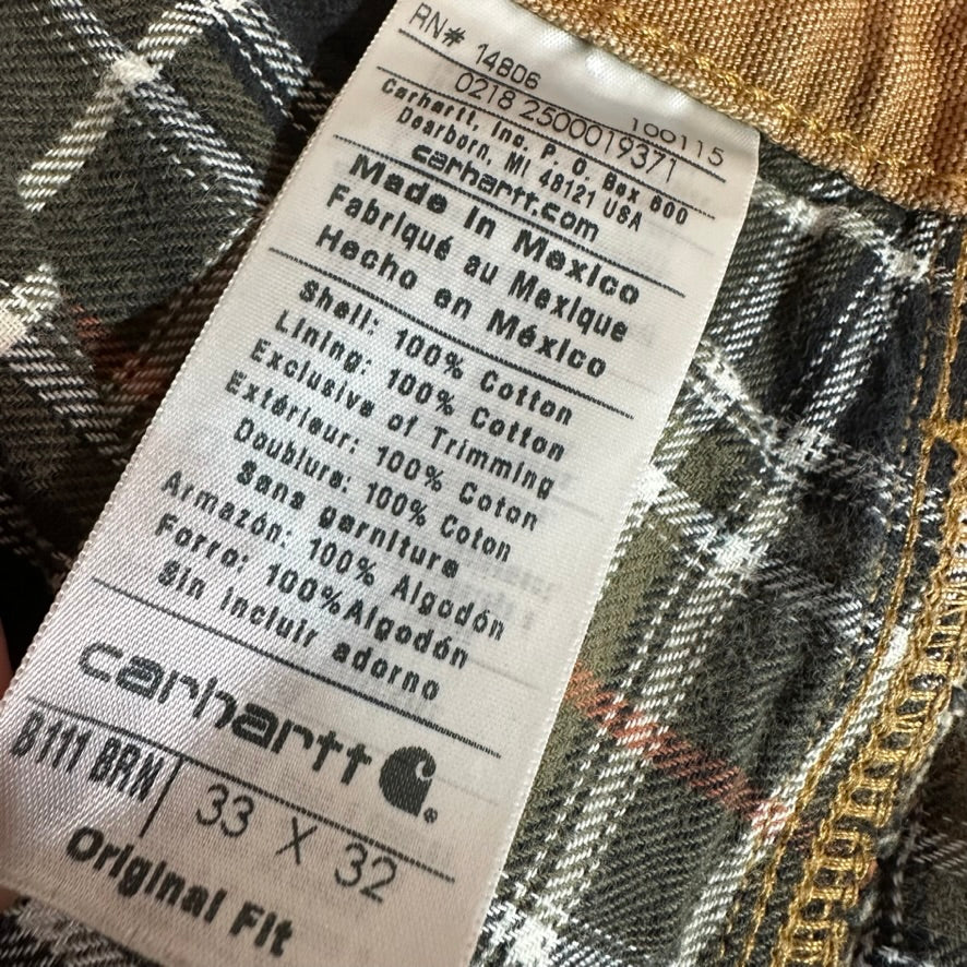 Carhartt B111 Brown Mens 32x32 Lined Pants