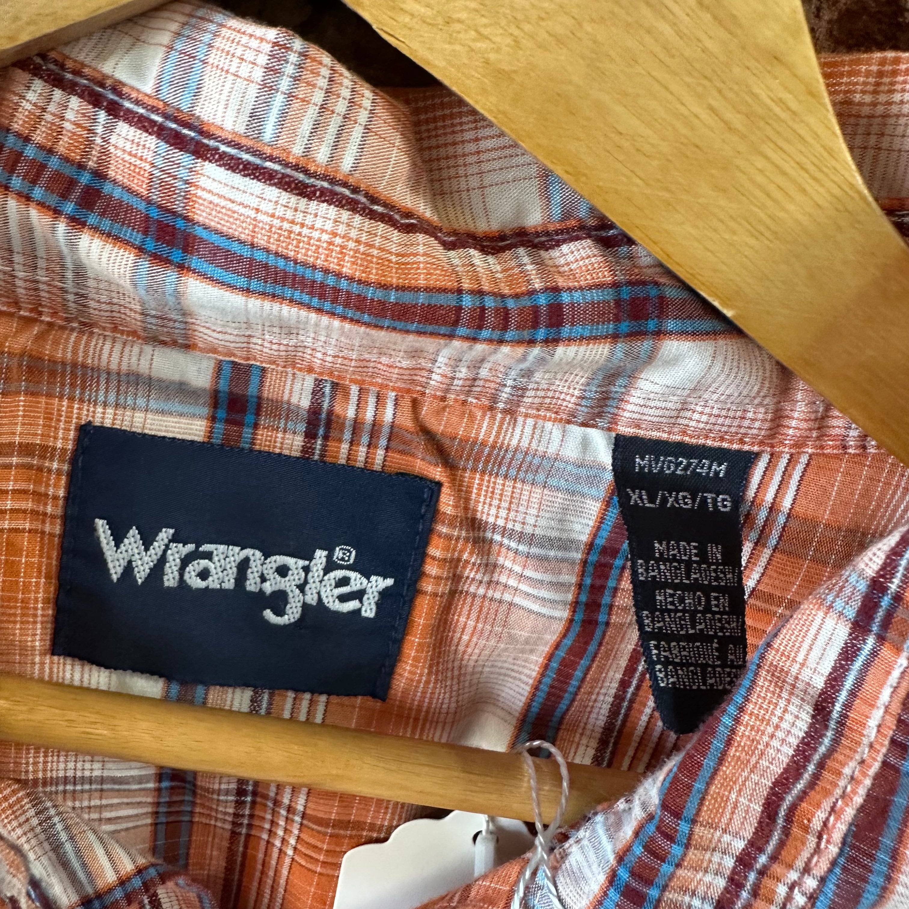 Wrangler Shirt Mens XL Long Sleeve Button Pocket Rockabilly Western Snap Orange