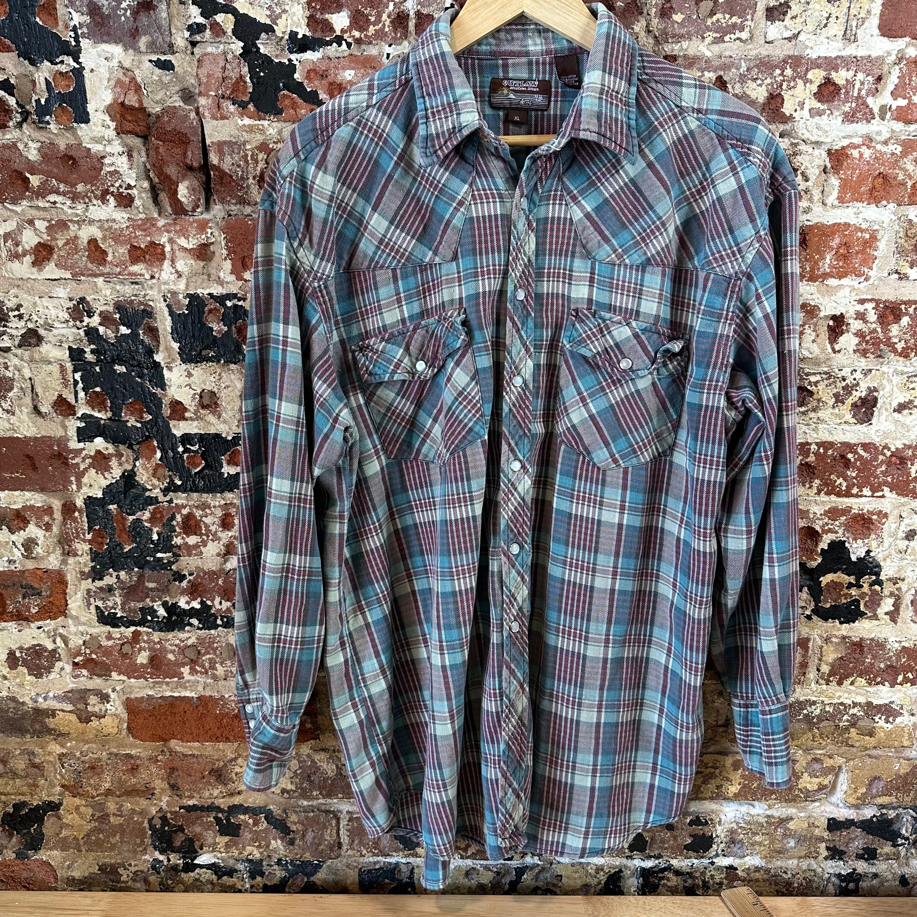 VTG Outlaw Mens XL L/S Western Flannel Shirt