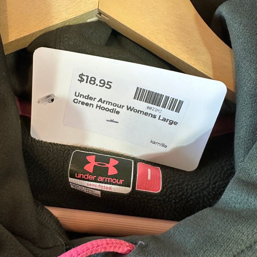 Under Armour Hoodie Womens Large Long Sleeve Pullover Green Camo Logo
