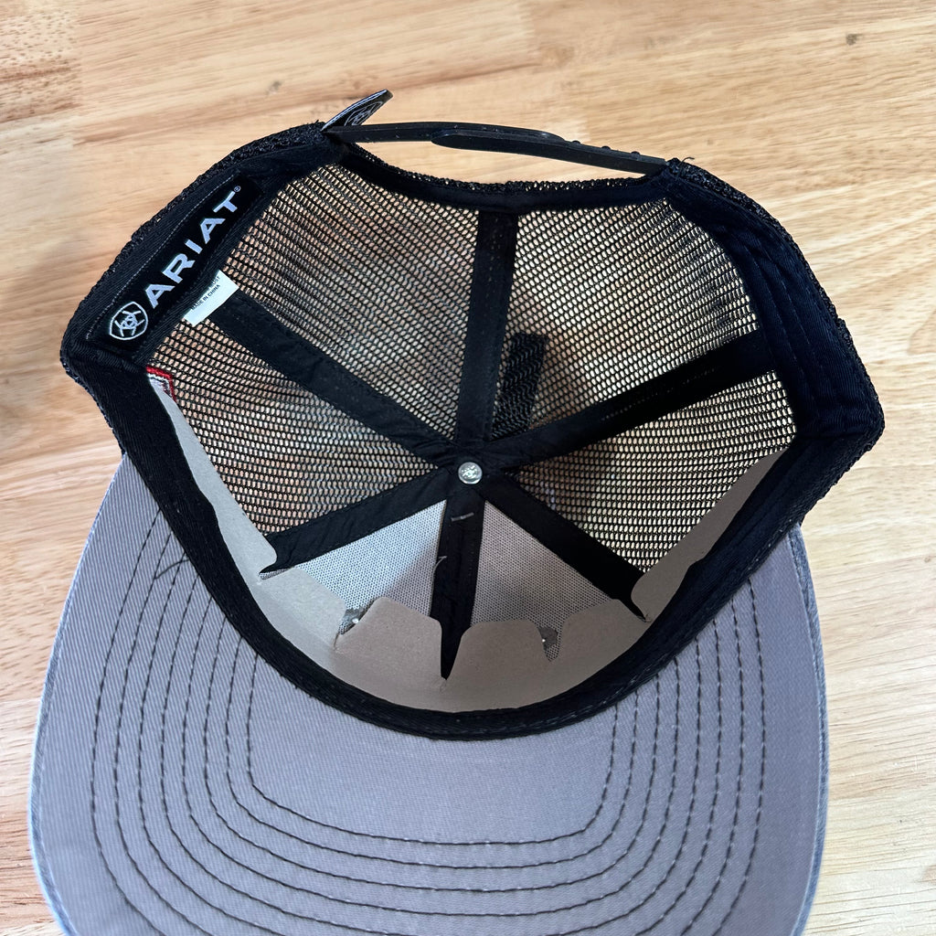Ariat Mens Gray Red Flag Logo Adjustable Snapback Cap Hat NEW