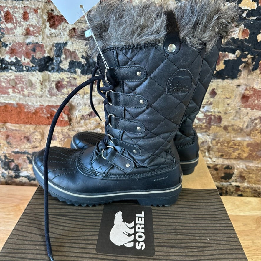 Sorel Tofino Faux Fur Trimmed Leather Lace Up Boots Size 8.5 Black Waterproof
