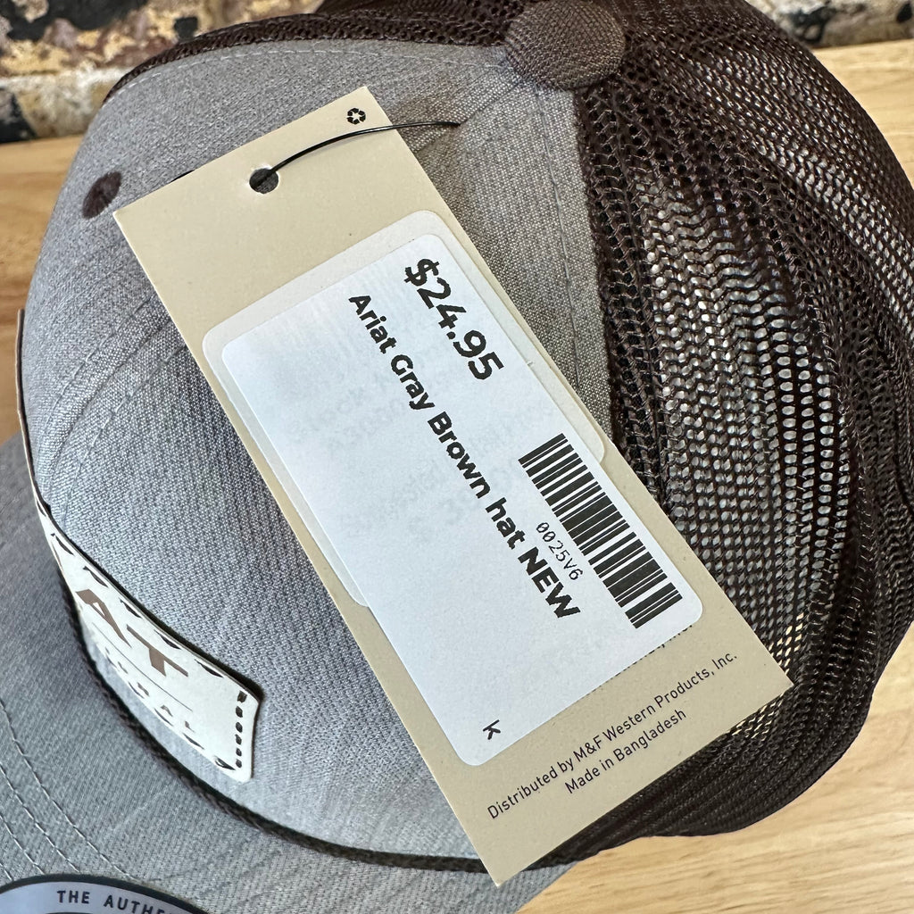 Ariat Mens Gray Brown Logo Patch Adjustable Snapback Cap Hat NEW