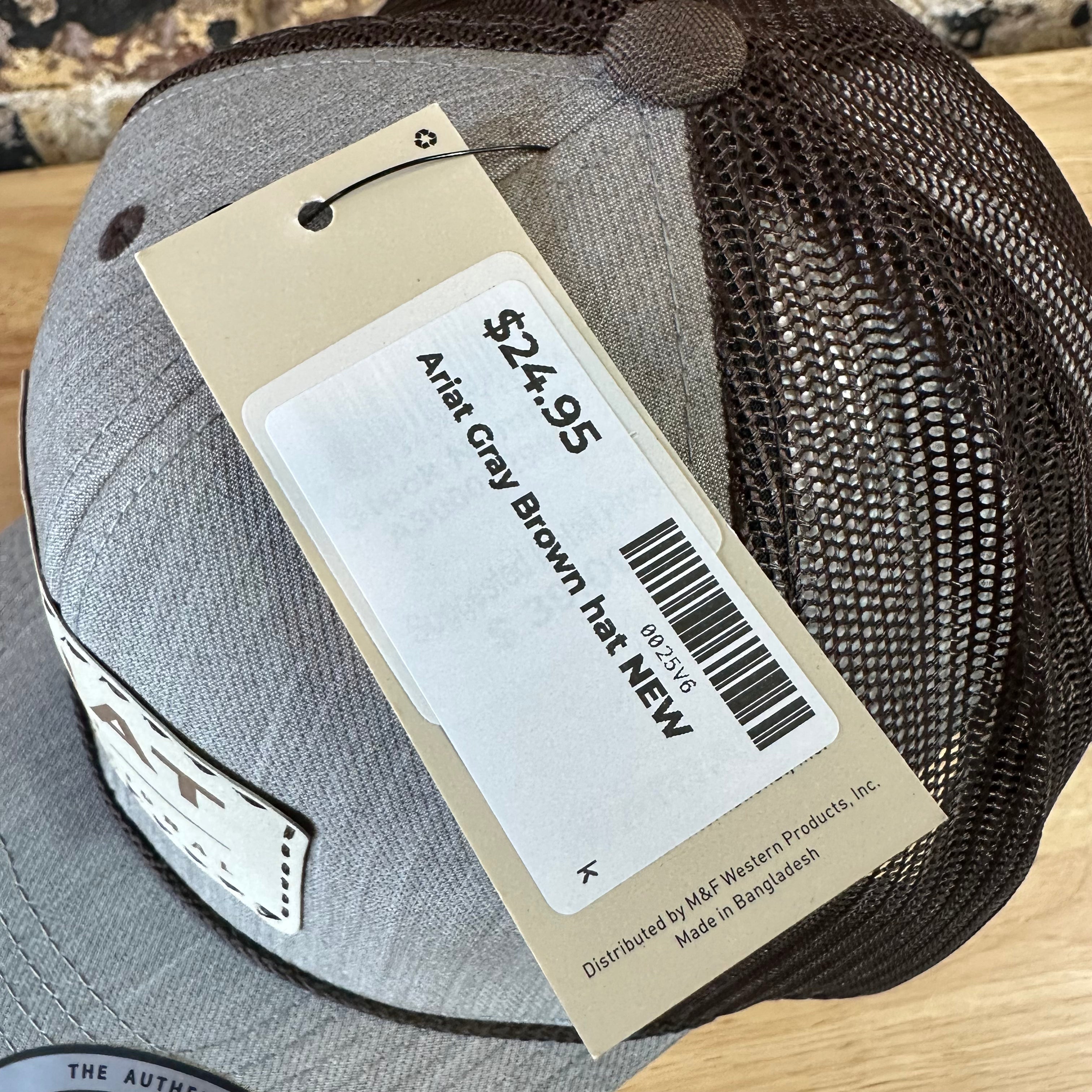 Ariat Mens Gray Brown Logo Patch Adjustable Snapback Cap Hat NEW