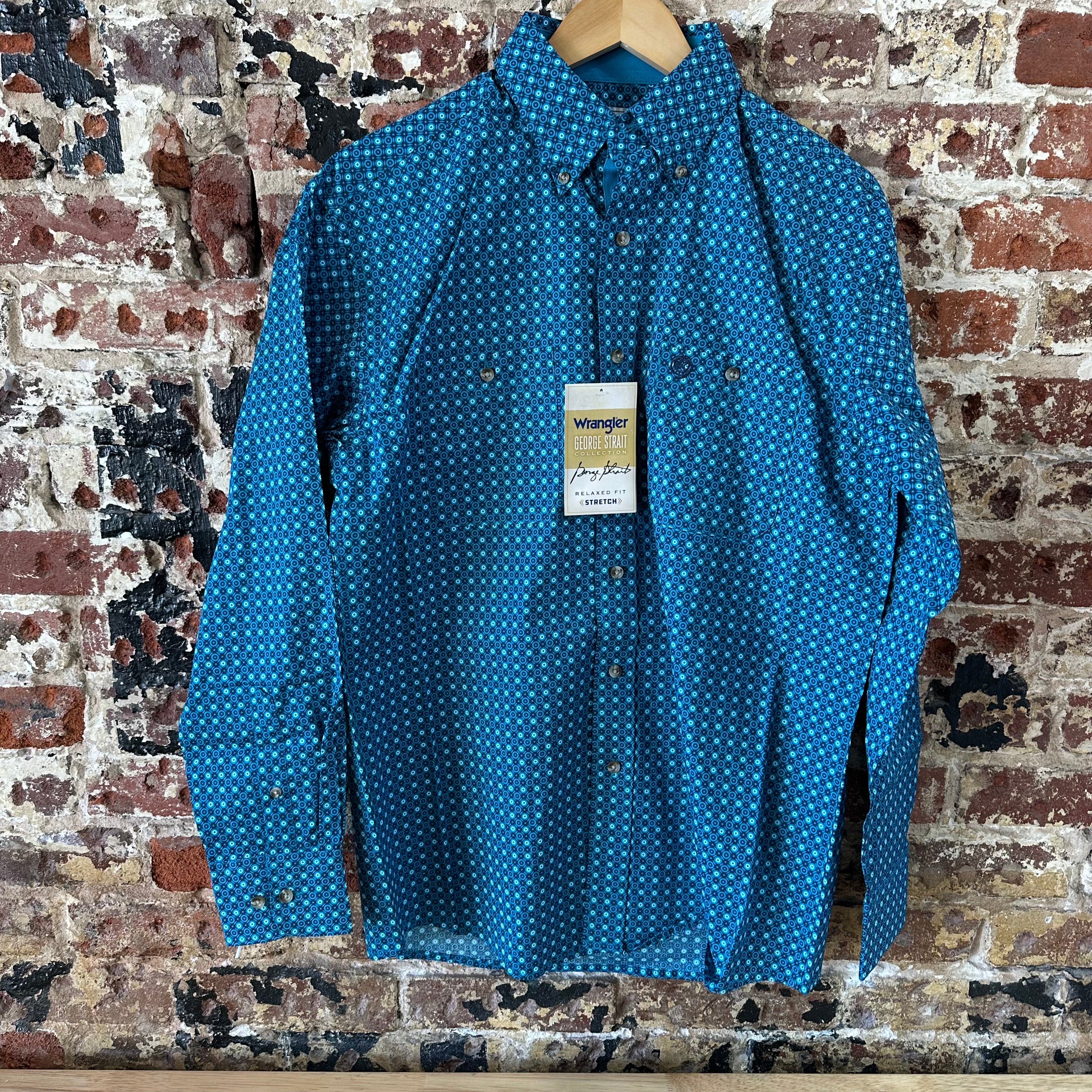 Wrangler George Strait Button Up Shirt Mens Small Western Blue NEW