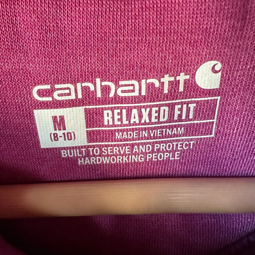 Carhartt Hoodie Womens Medium Pink Sweatshirt Casual Sleeve Spellout midweight