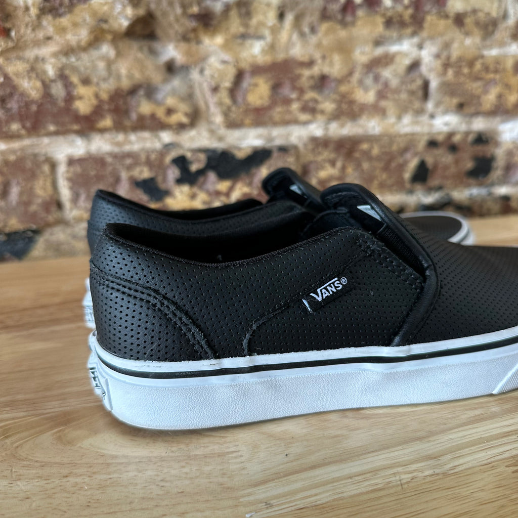 VANS Off The Wall Perf Leather Asher Black Slip On Skate Shoes Womens 7