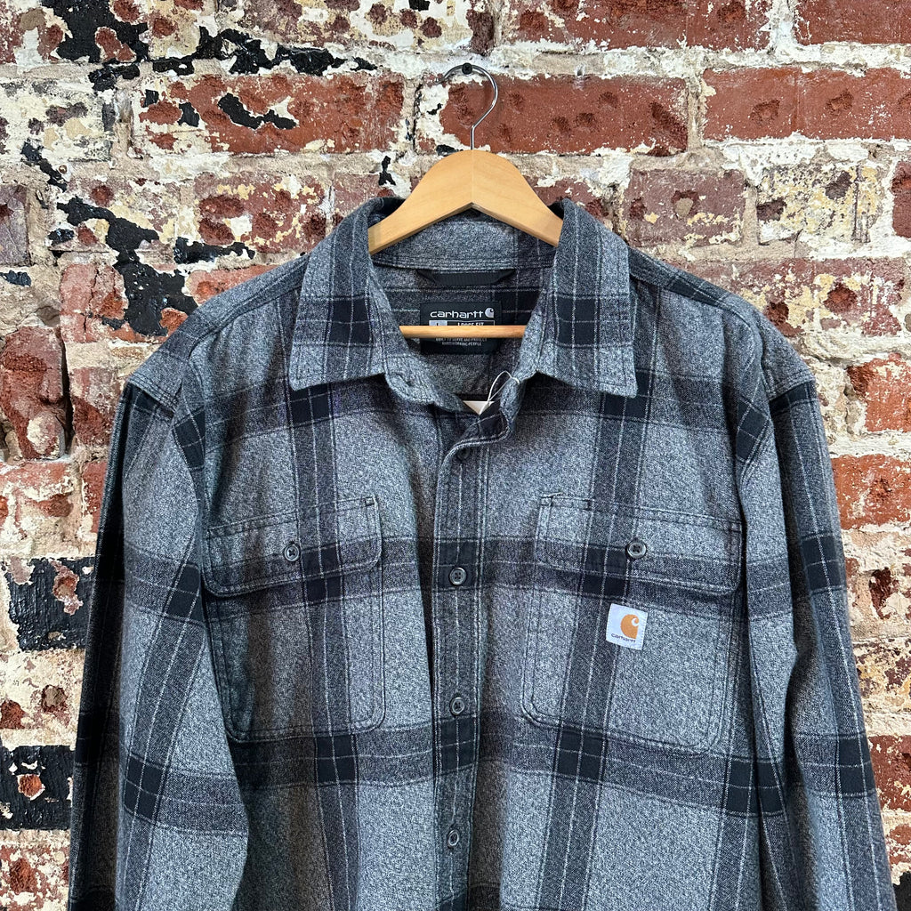 Carhartt Mens Large Tall Gray Black Flannel