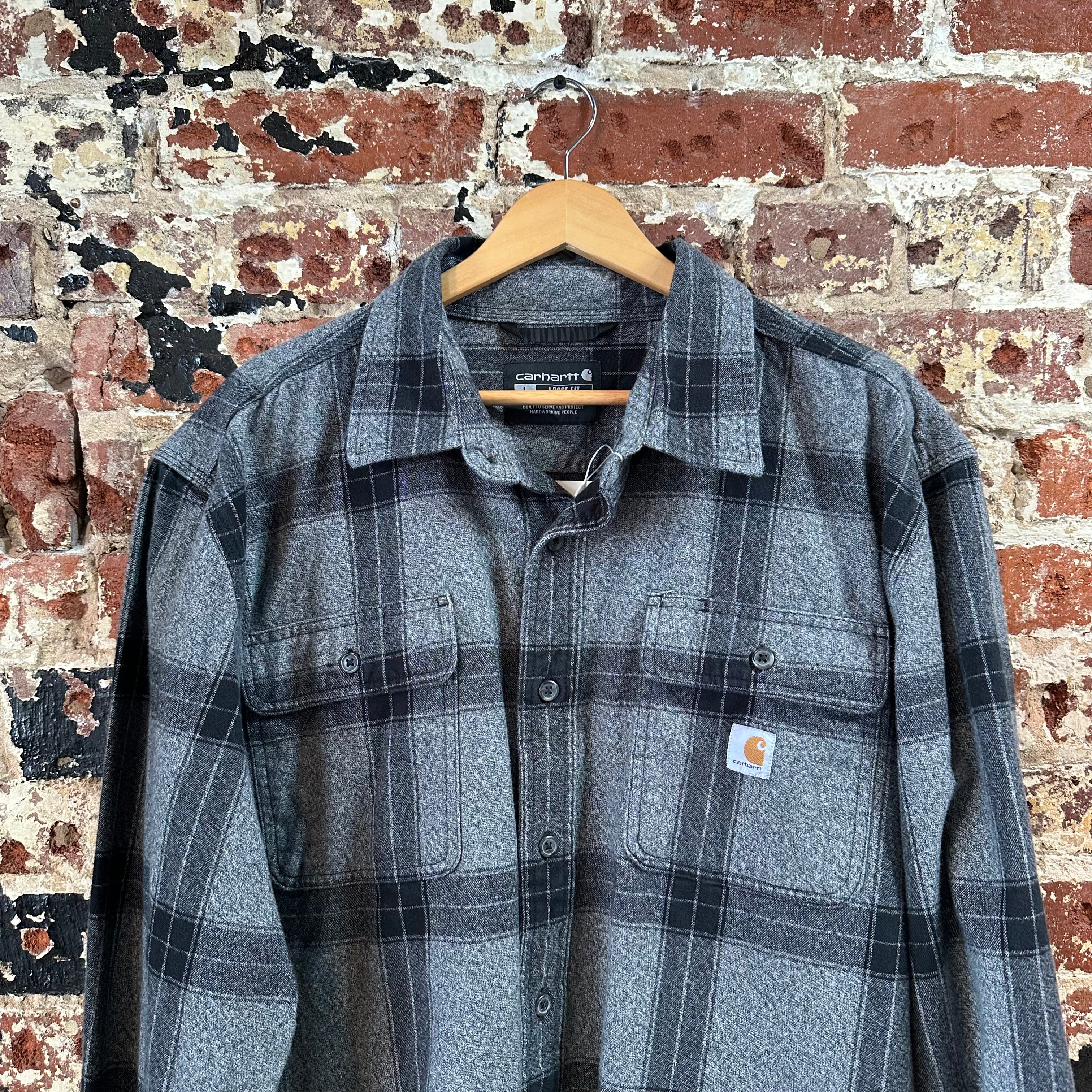 Carhartt Mens Large Tall Gray Black Flannel