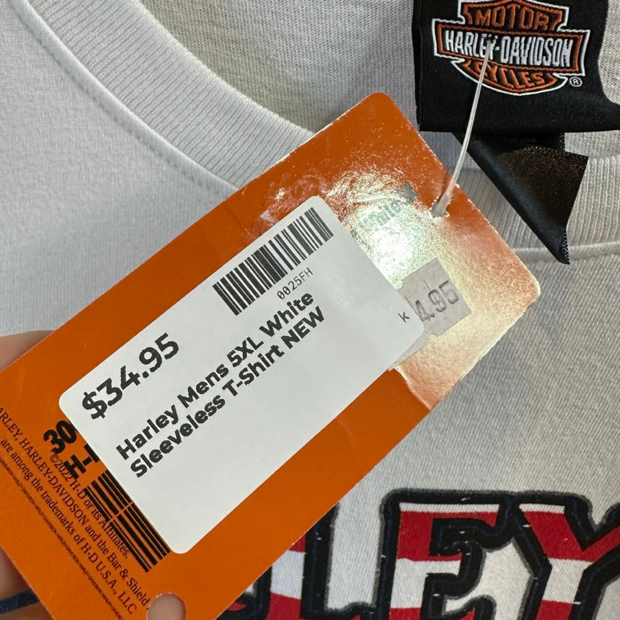 Harley Davidson Men's 5XL Sleeveless White T-Shirt NEW