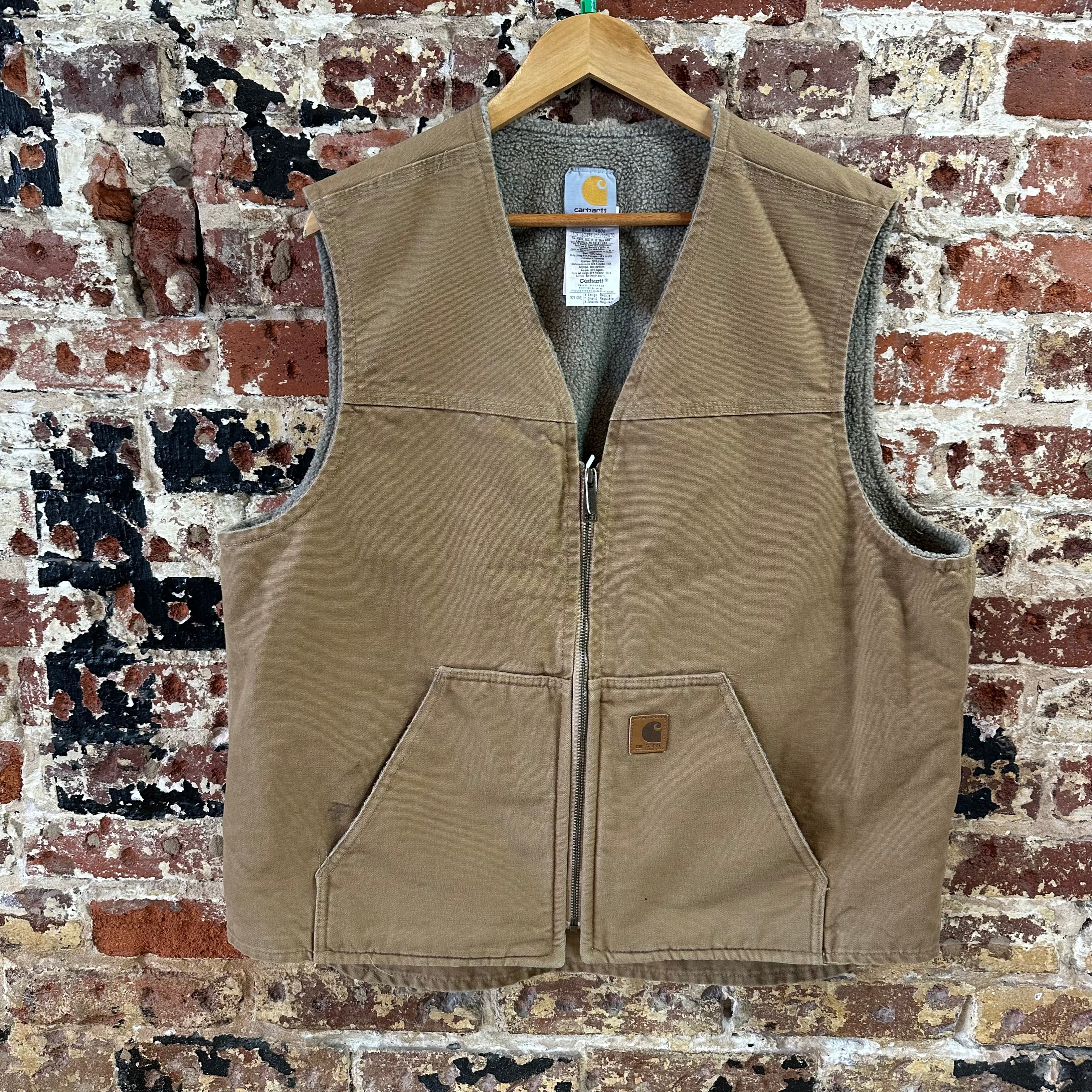 Carhartt Vest Mens XL Tan Canvas Sherpa Lined Workwear Barn Chore