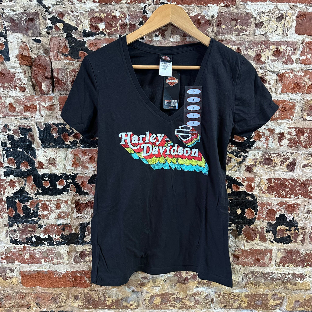 Harley Davidson Women's Small Short Sleeve Black T-Shirt V-Neck NEW