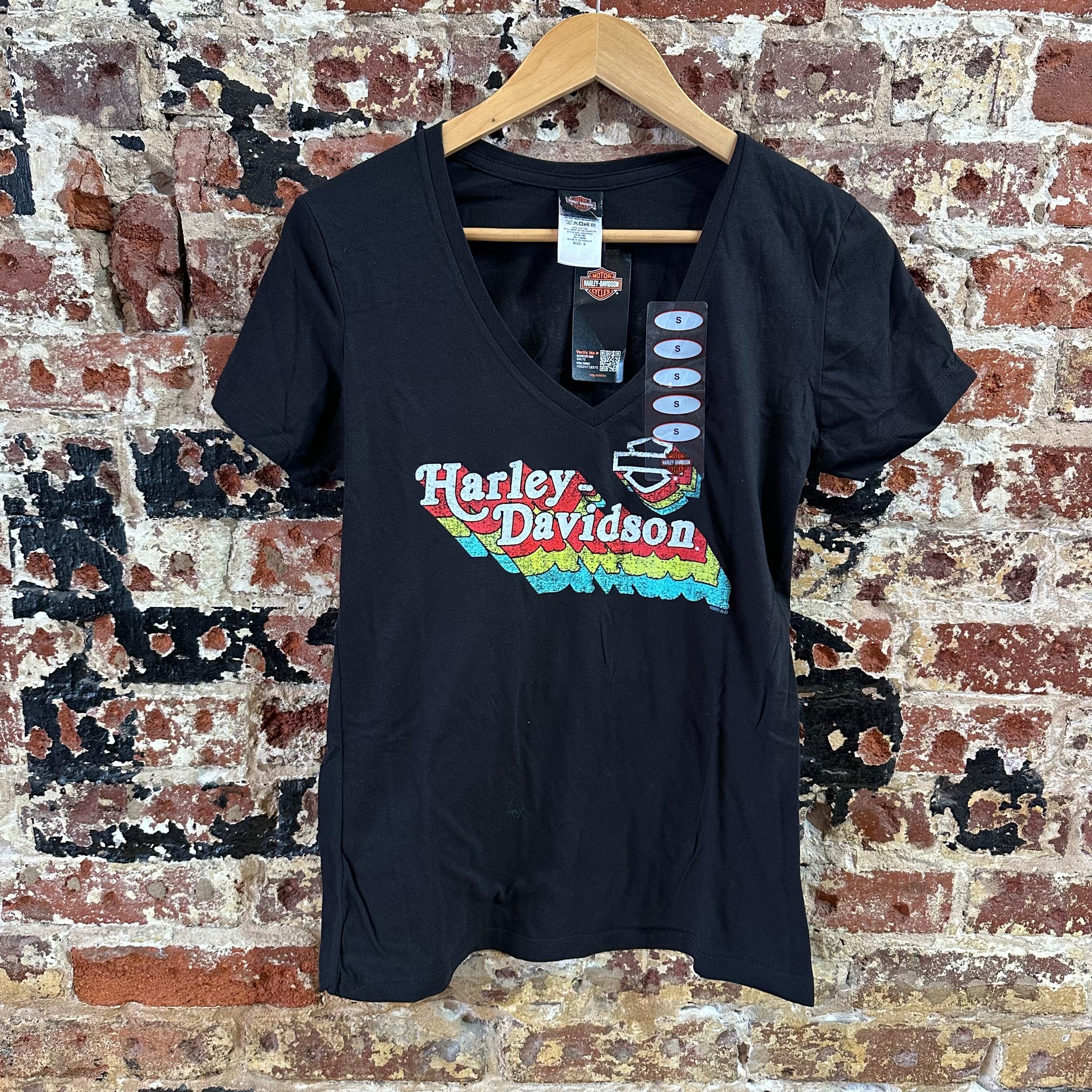Harley Davidson Women's Small Short Sleeve Black T-Shirt V-Neck NEW