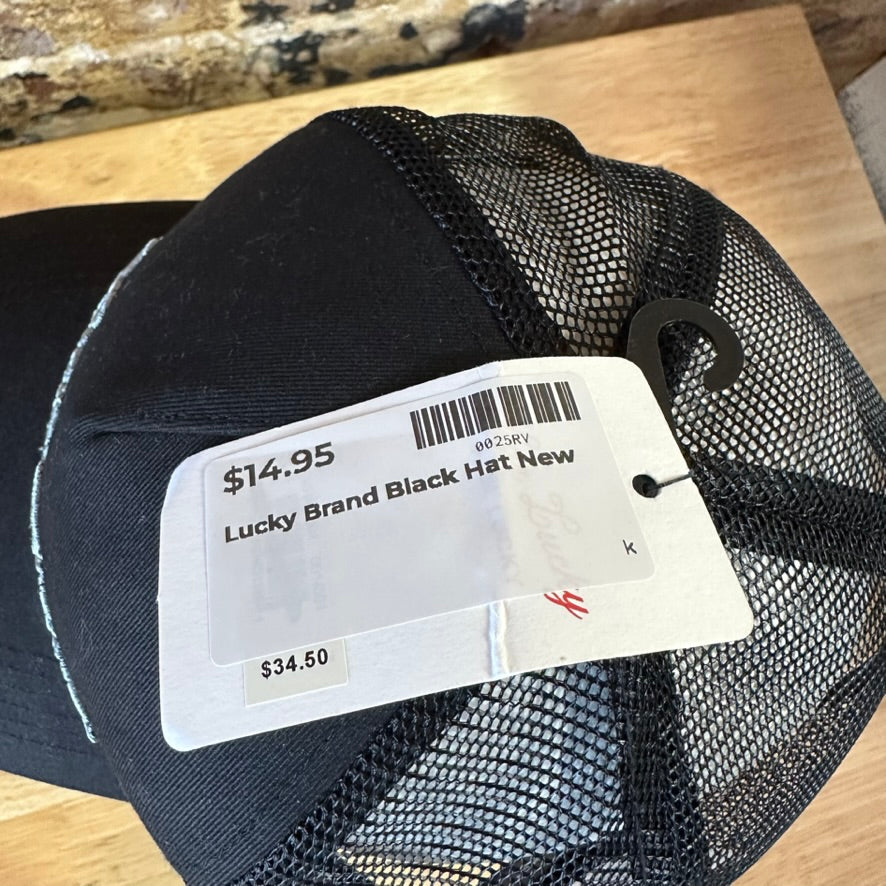 Lucky Brand Mens Black Mesh Trucker Hat Born In America Snapback Cap New