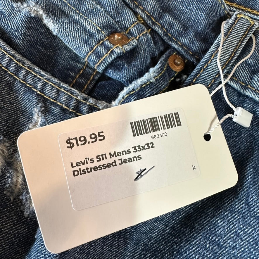 Levis Mens 511 Blue Jeans 33x32 Slim Fit Modern Denim Levi's Distressed
