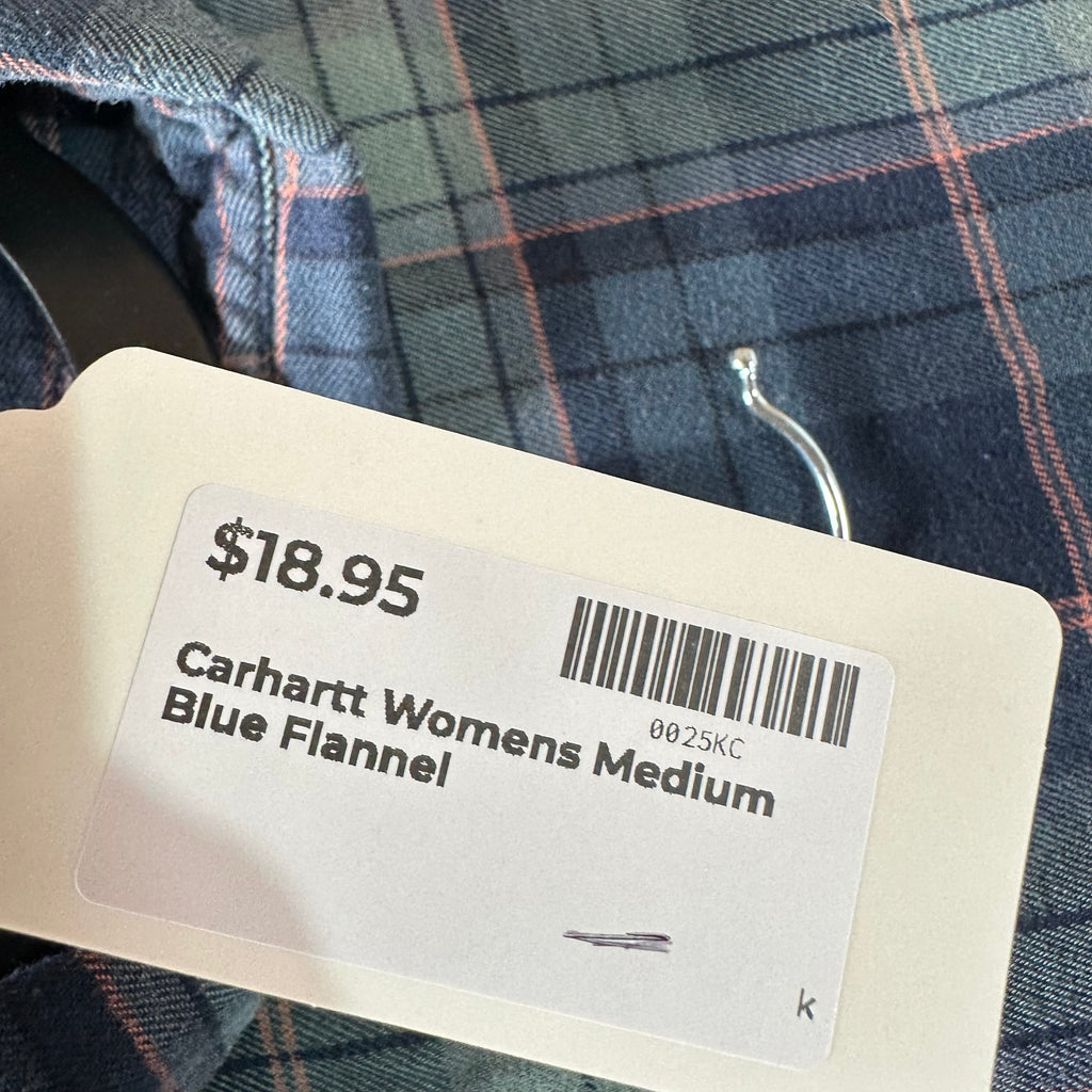 Carhartt Womens Medium Button Up Flannel Shirt Blue Plaid long sleeve
