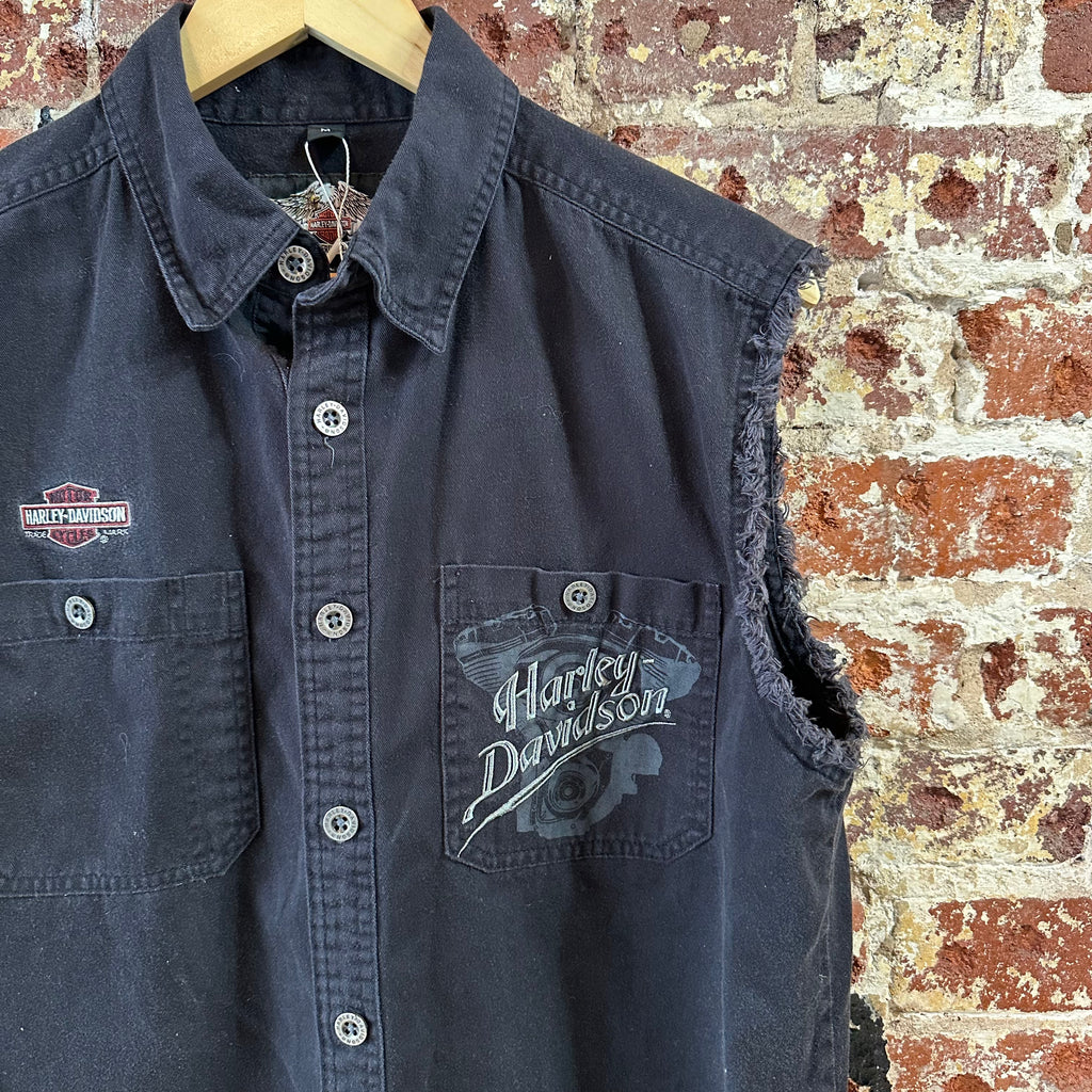 Harley Button Up Shirt Mens Medium Sleeveless
